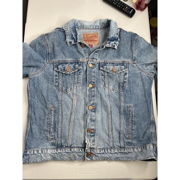 Lucky Jean Jacket Tomboy Trucker Distressed Blue Denim Women’s Size XL - Picture 10 of 11